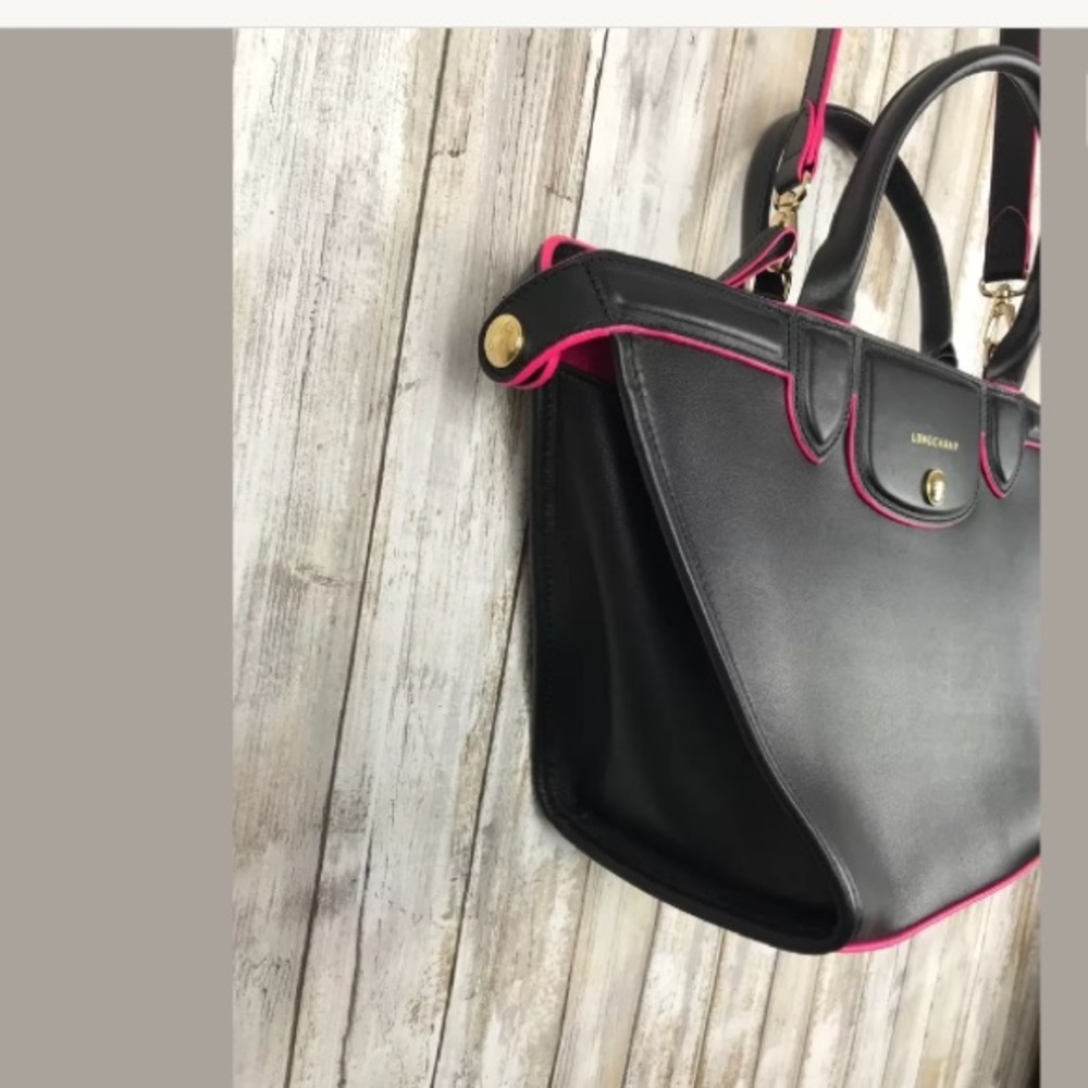 Longchamp Le Pliage Heritage Black Pink Leather - Picture 7 of 8